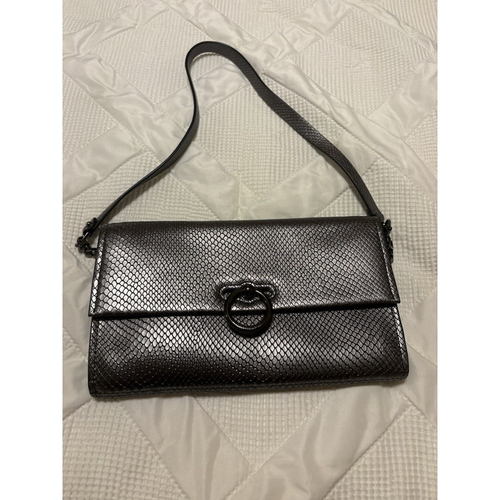 Rebecca Minkoff Metallic Silver Shoulder Bag with Ring Accent for Women